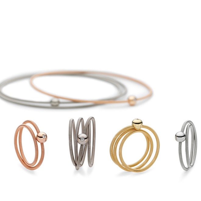 Ensemble bagues et bracelets « Colette » en or diamant, à partir de 395€, Niessing